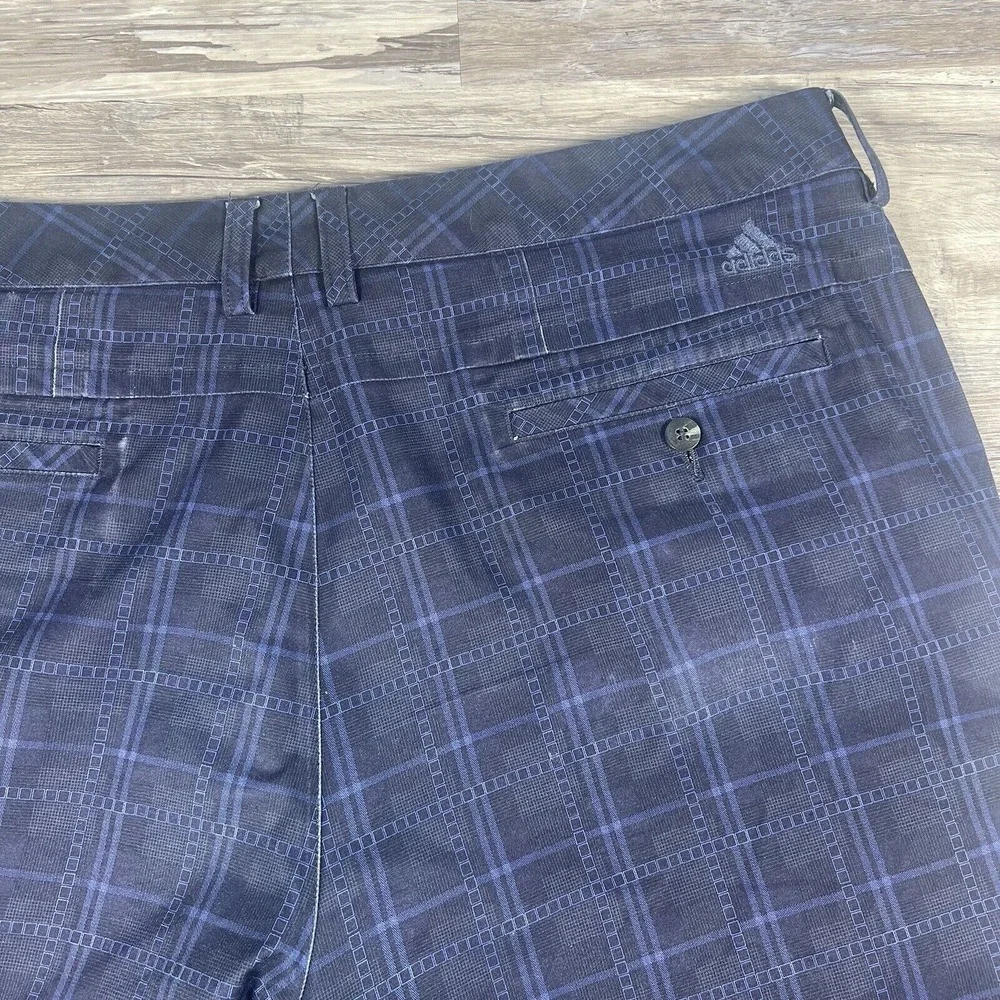 Adidas Shorts Mens 40 Blue Plaid Chino Flat Front Bermuda Golf Logo‎